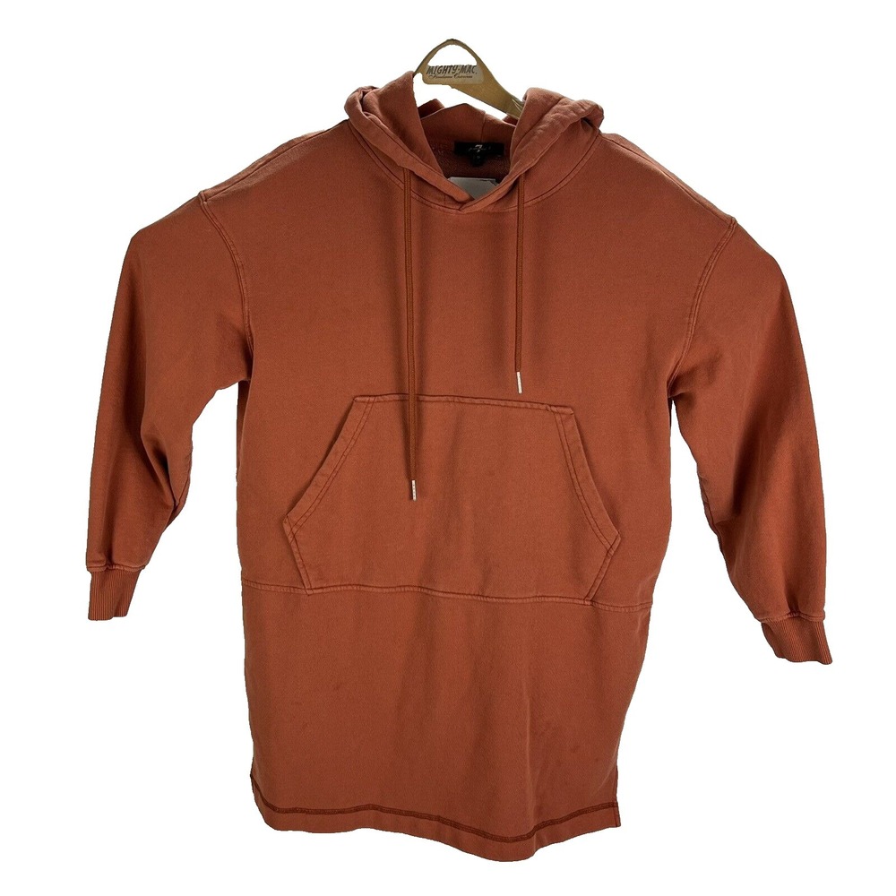 7 For All Mankind Orange Cotton Polyester L/S‎ Hoodie Mens Size Medium M